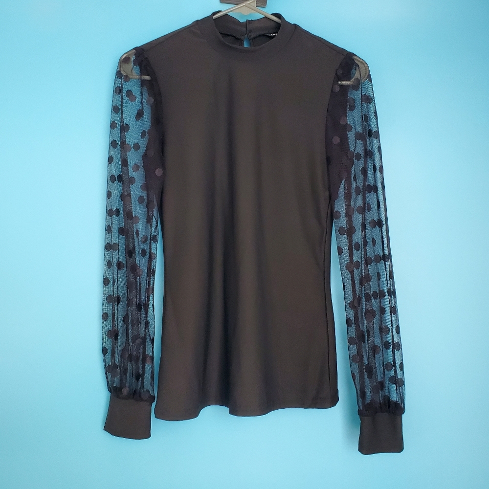 SHEIN Long Sleeve Blouse Size XS Black Sheer